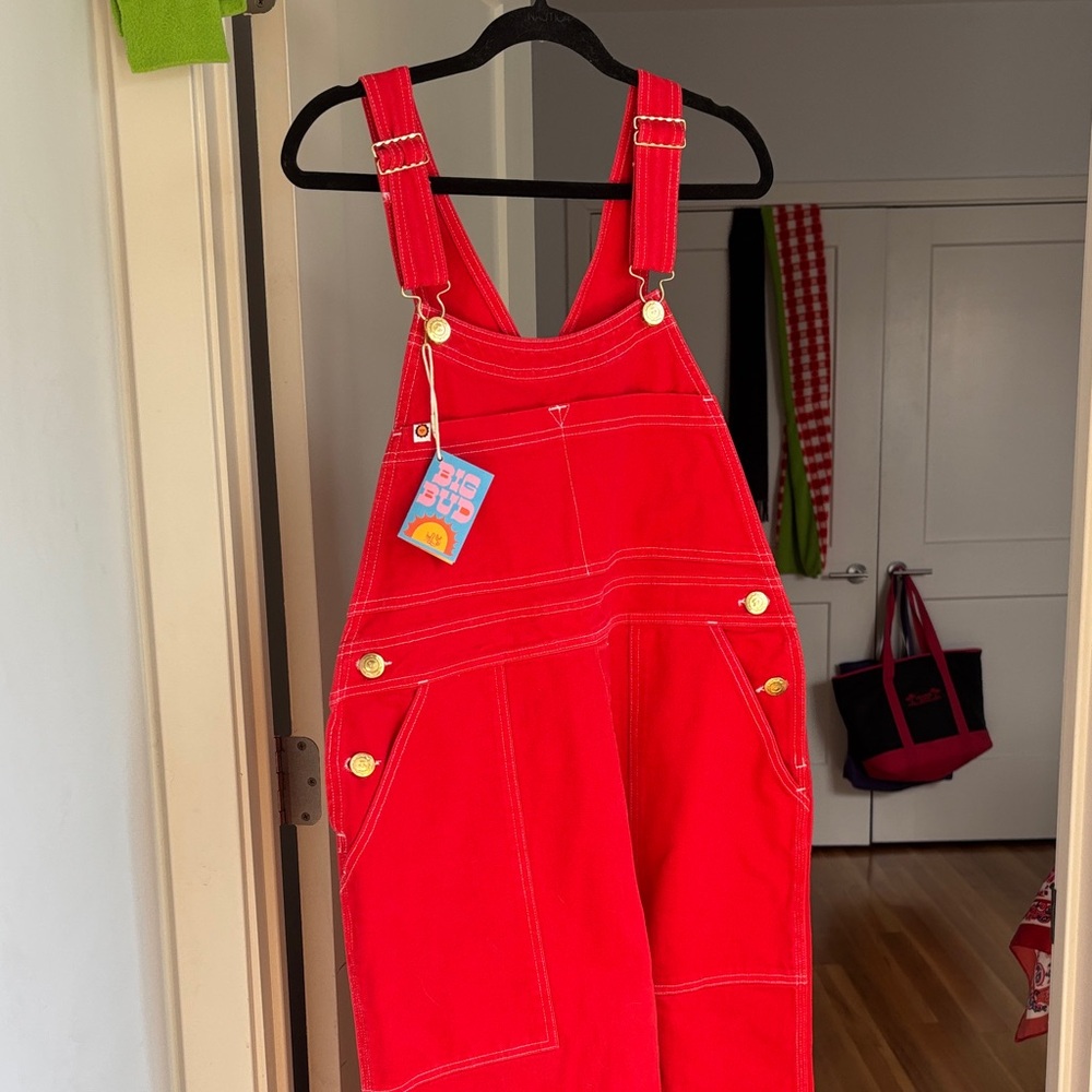 Big Bud Press Vibrant Red Overalls with Gold Accents